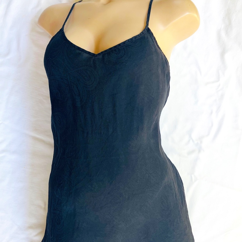 Vintage SILX Black Silk Slip / Chemise by August Silx / Size Small to Medium